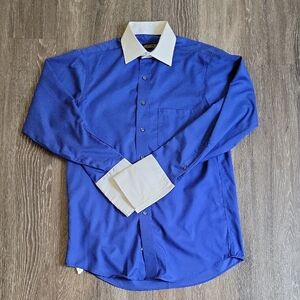 Men's Blue Dress Shirt with White Collar